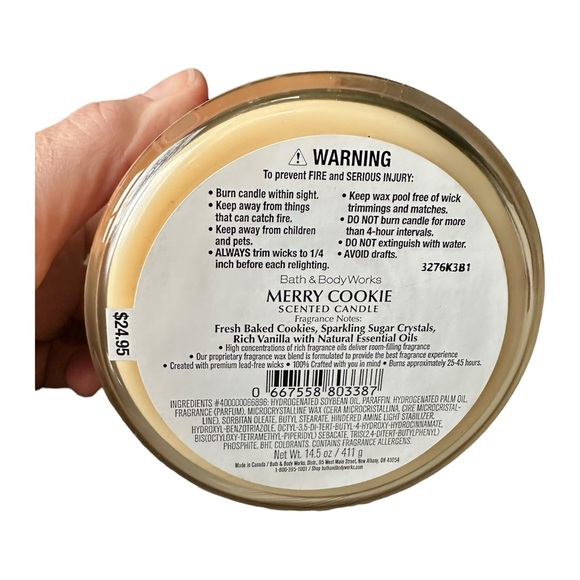 Bath & Body Works "Merry Cookie" Three Wick Candle Sugar Cookie Vanilla 14.5 oz - Picture 3 of 4